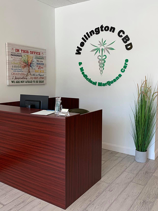 Wellington CBD and Medicinal Marijuana Care's front reception desk.