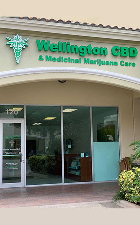 The front door of the Wellington CBD and Medicinal Marijuana Care office.