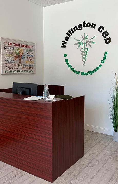Wellington CBD and Medicinal Marijuana Care front office desk.